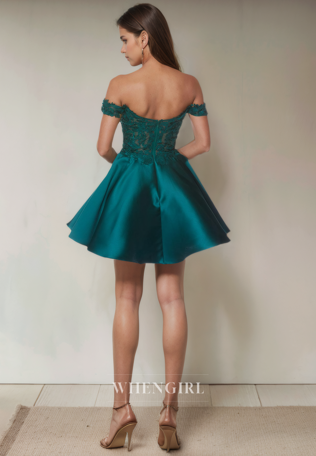 A-Line Off Shoulder Sleeveless Appliques Back Zipper Homecoming Dress