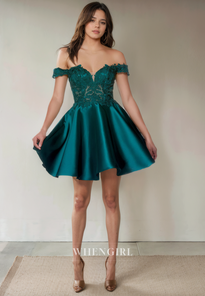 A-Line Off Shoulder Sleeveless Appliques Back Zipper Homecoming Dress