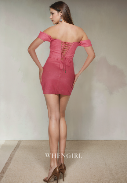 Sheath Off Shoulder Sleeveless Pleated Criss Cross Straps Homecoming Dress