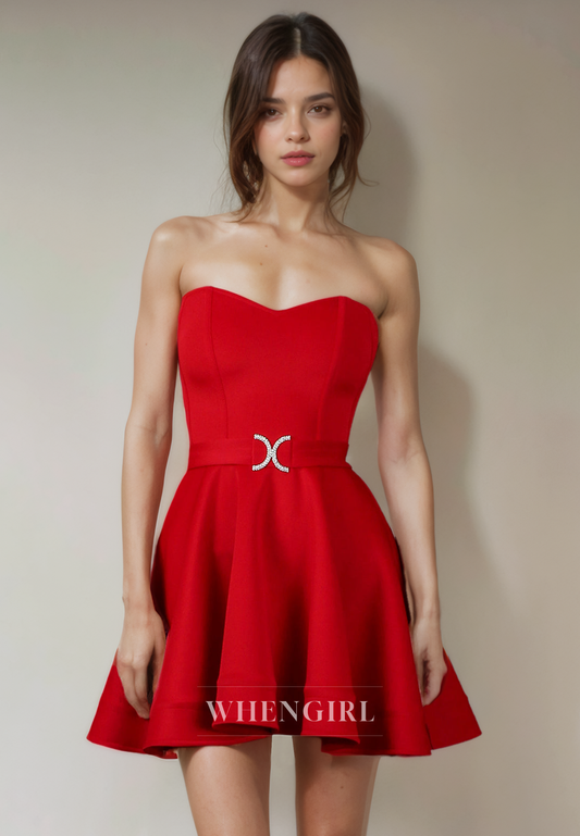 A-Line Strapless Sleeveless Back Zipper Crystal Short Homecoming Dress