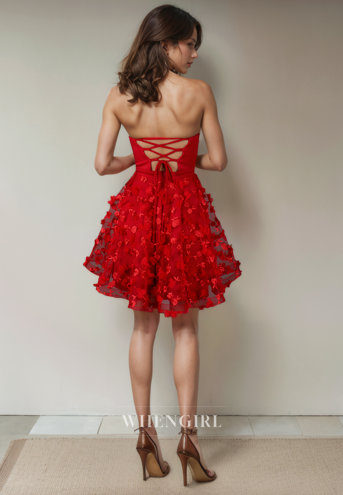 A-Line Strapless Sleeveless Appliques Criss Cross Straps Homecoming Dress