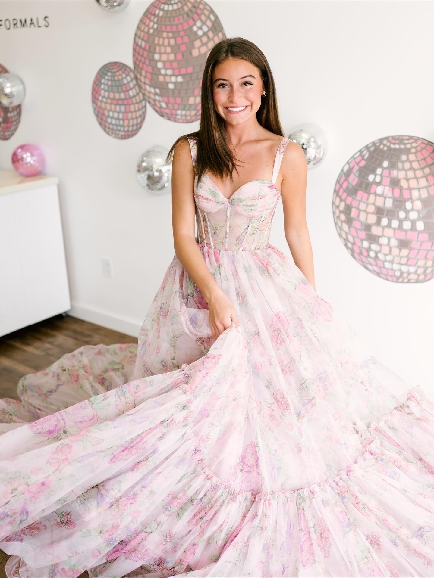 Women's Chiffon Floral Print A Line Long Prom Dresses Sweetheart Formal Evening Gowns