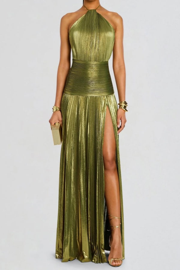 Column Split Charming Halter Backless Sleeveless Prom Dress