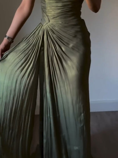 Pleated Bodycon One Shoulder Draped Evening Dress