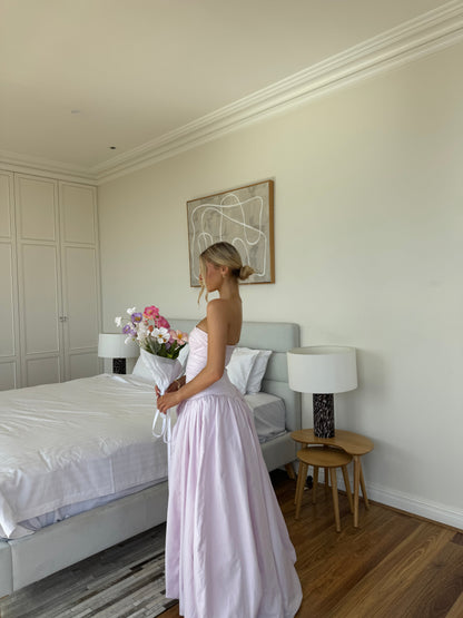 Pink Tube Top Slit Ruched Sleeveless Prom Dress