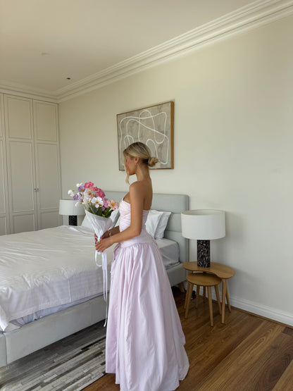 Pink Tube Top Slit Ruched Sleeveless Prom Dress