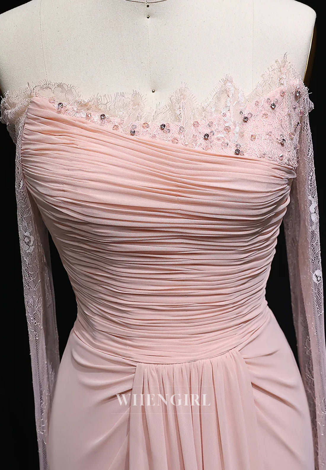 Blush Sheath Off Shoulder Long Sleeves Pleated Back Zipper Formal Evening Gown