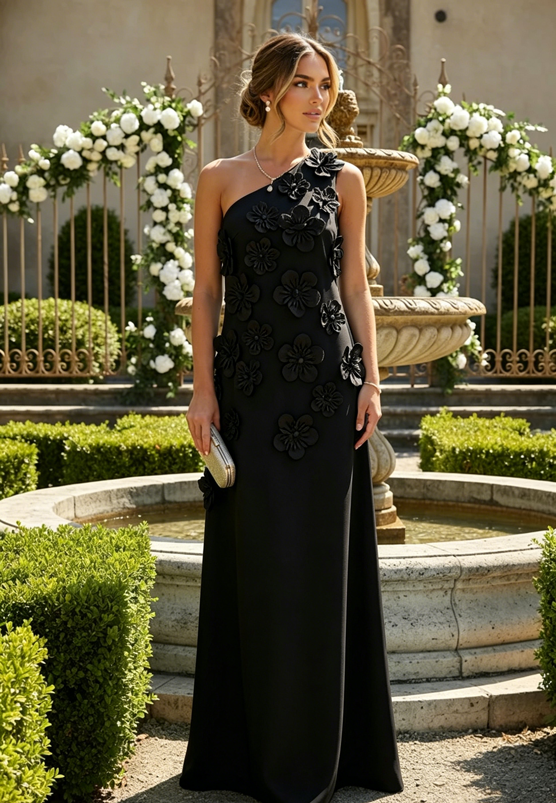 Column One Shoulder 3D Flowers Formal Dress