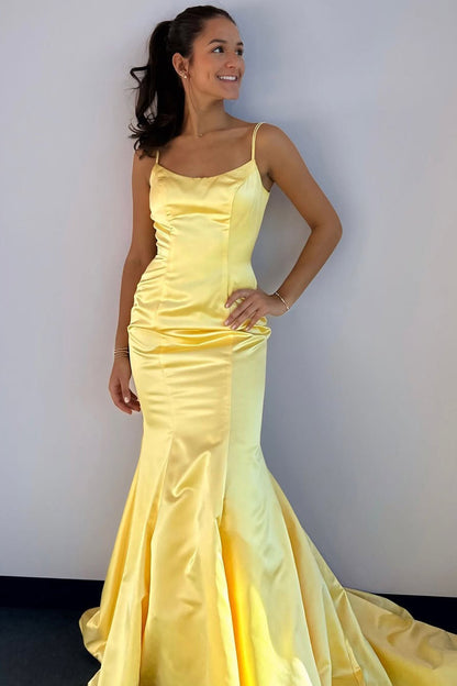 Mermaid Satin Prom Dresses Long Spaghetti Straps Party Gowns for Women