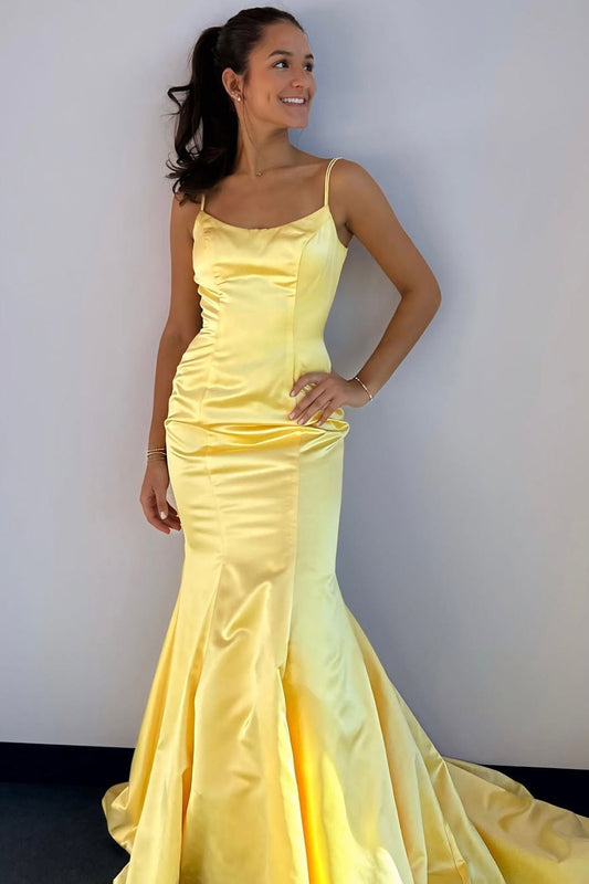 Mermaid Satin Prom Dresses Long Spaghetti Straps Party Gowns for Women