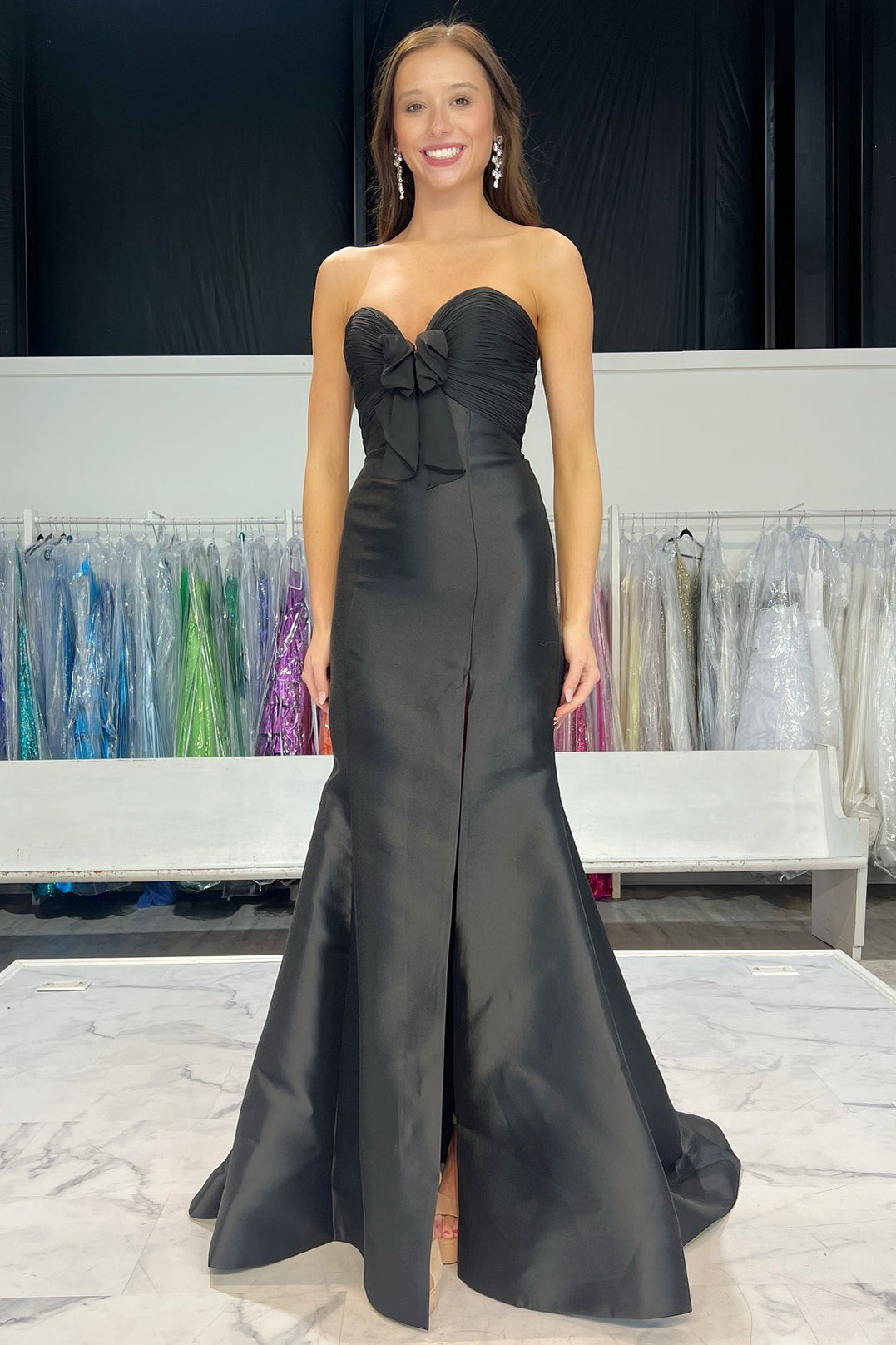 Black Satin Mermaid Evening Dresses Long Sweetheart Prom Gowns
