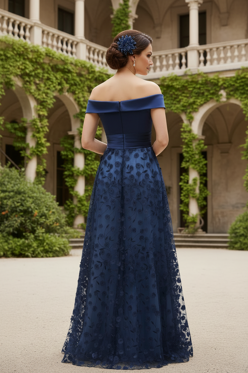 Navy A Line Off The Shoulder Sequins Long Mother of the Bride Dress