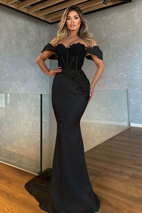 Stunning White Sweetheart Off the Shoulder Mermaid Evening Dress With Appliques