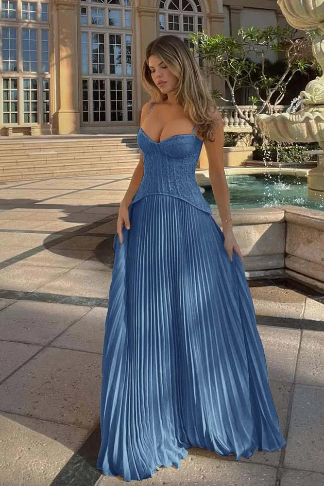 Spaghetti Strap Sleeveless Long Prom Dress With Ruffles Embroidery