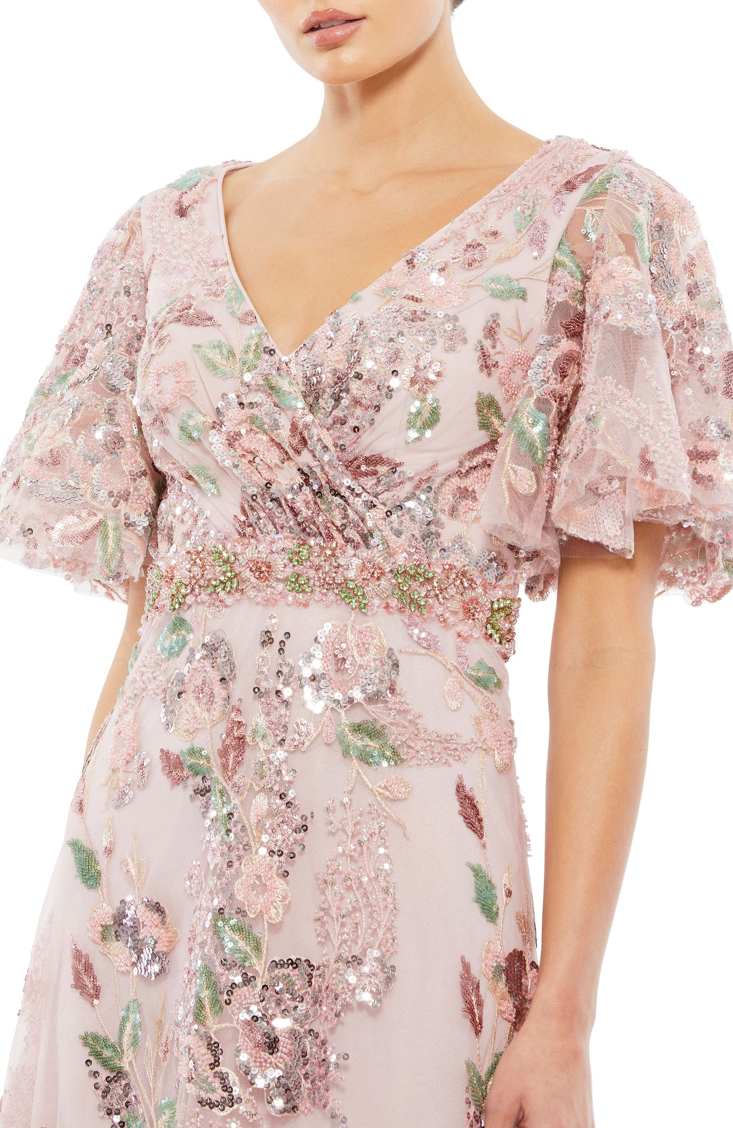 Floral Embellished Short Sleeves Floor Length Mother of the Bride Gown