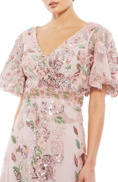 Floral Embellished Short Sleeves Floor Length Mother of the Bride Gown