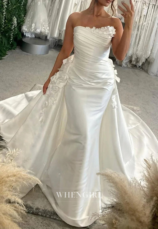 Mermaid Tube Top Sleeveless Floral Strapless Lace Up Court Train Wedding Dress