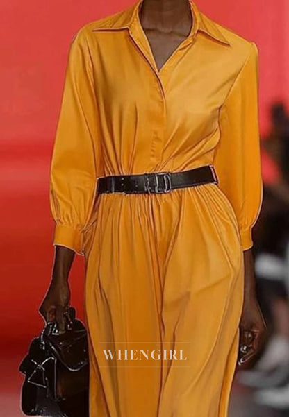 Daily Going Out Jumpsuit Long Sleeves Light Loose Belted Pleats Jumpsuit