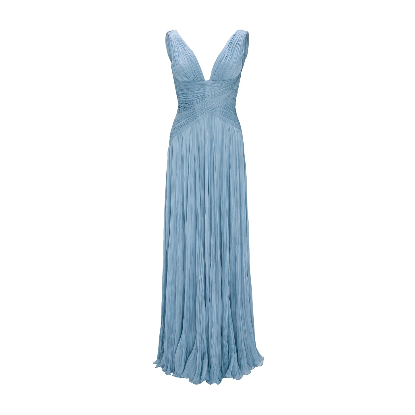 Lettuce Hem Pleated V Neck Sleeveless A-Line Formal Gown