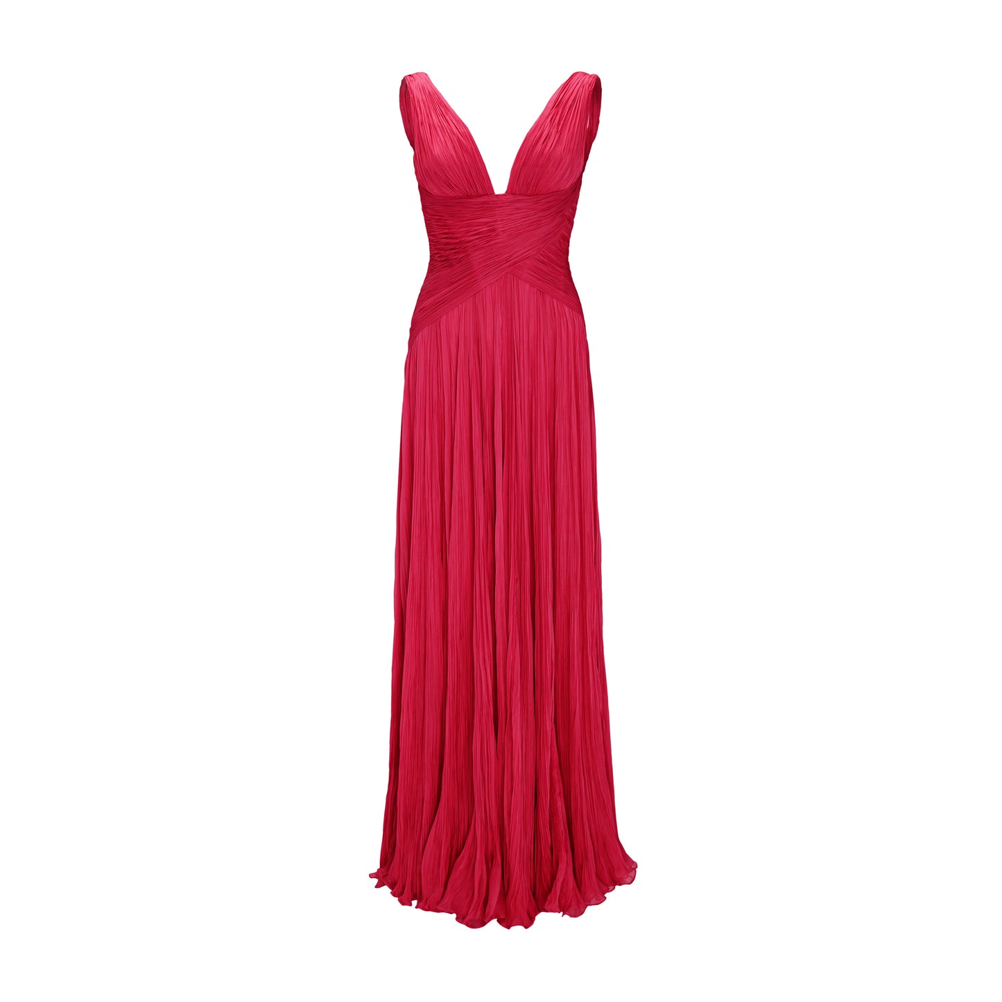 Lettuce Hem Pleated V Neck Sleeveless A-Line Formal Gown