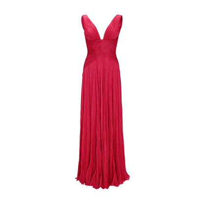 Lettuce Hem Pleated V Neck Sleeveless A-Line Formal Gown