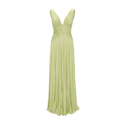 Lettuce Hem Pleated V Neck Sleeveless A-Line Formal Gown