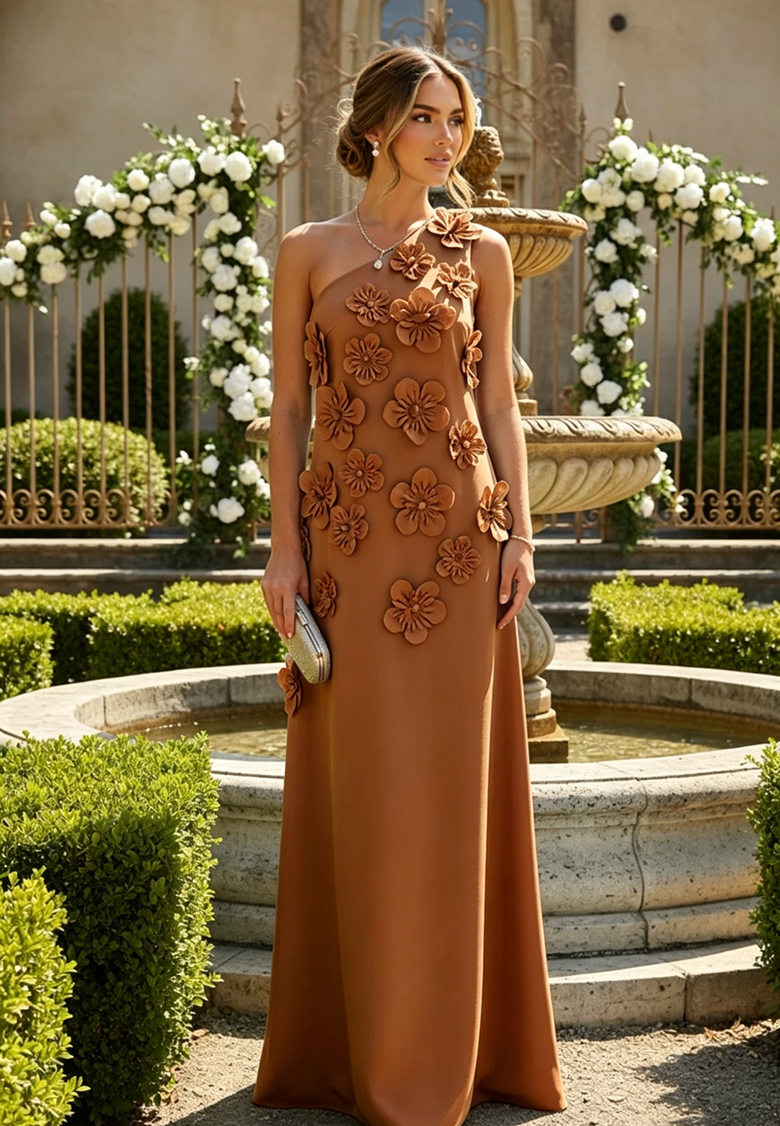 Column One Shoulder 3D Flowers Formal Dress