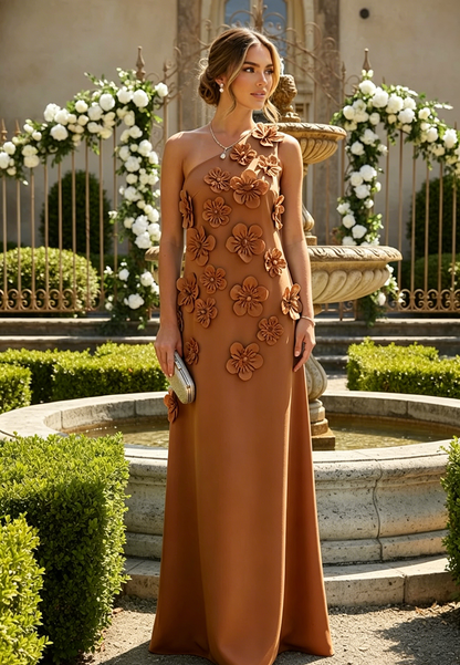 Column One Shoulder 3D Flowers Formal Dress