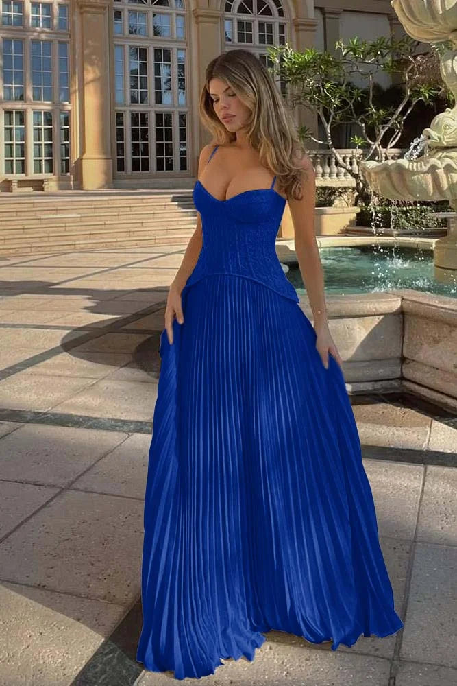 Spaghetti Strap Sleeveless Long Prom Dress With Ruffles Embroidery