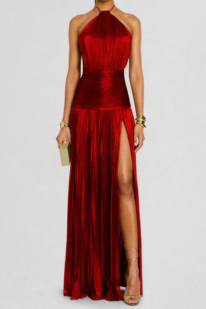 Column Split Charming Halter Backless Sleeveless Prom Dress