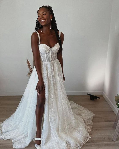 A-line Lace Wedding Dress With Straps