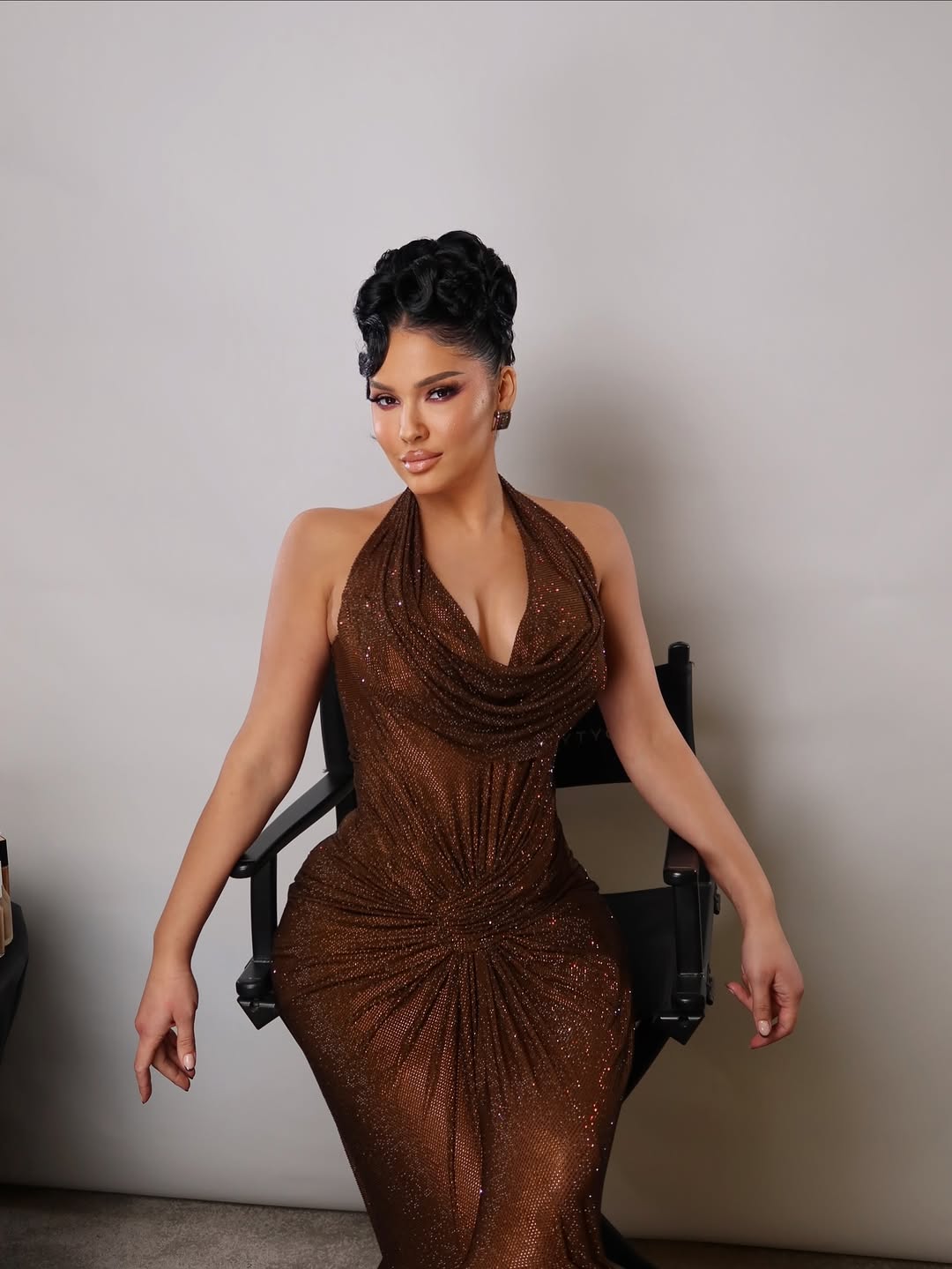 Brown Enchanting Pleated Sleeveless Halter Floor Length Prom Dress