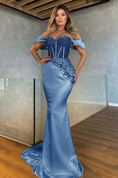 Stunning White Sweetheart Off the Shoulder Mermaid Evening Dress With Appliques