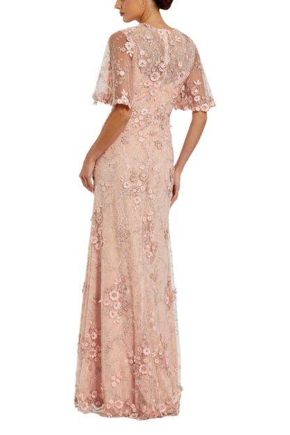 Column Rose Pink Short Sleeve Floral Emboridered Mother of the Bride Gown