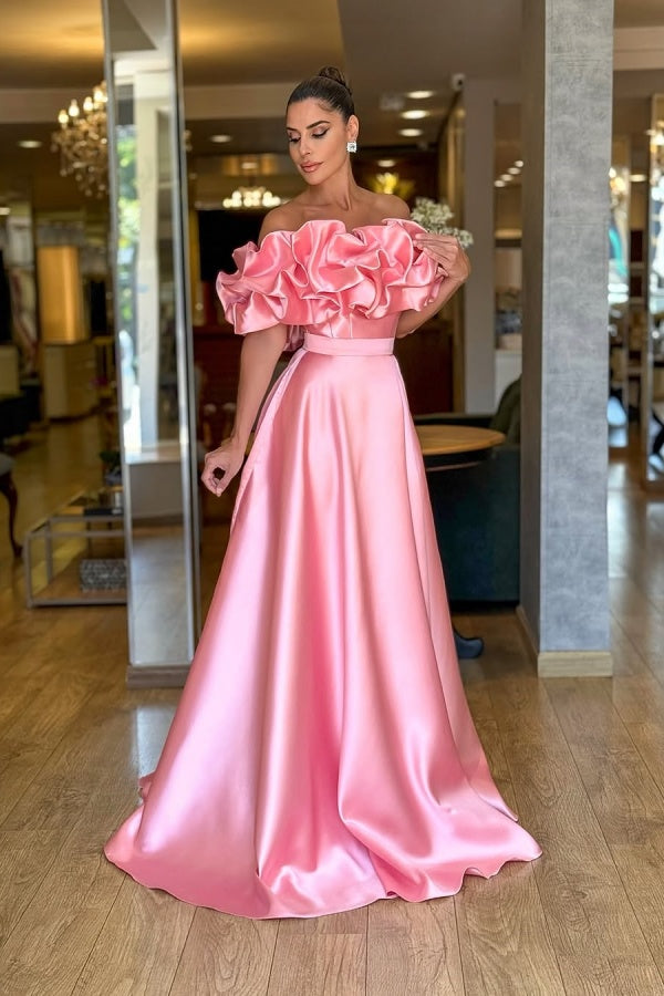 Lovely Pink Off-The-Shoulder Prom Dress