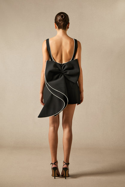 Bowknot Pearl Backless Mini Dress