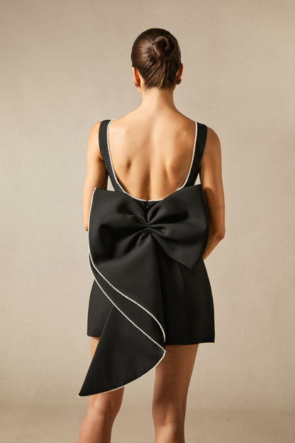 Bowknot Pearl Backless Mini Dress