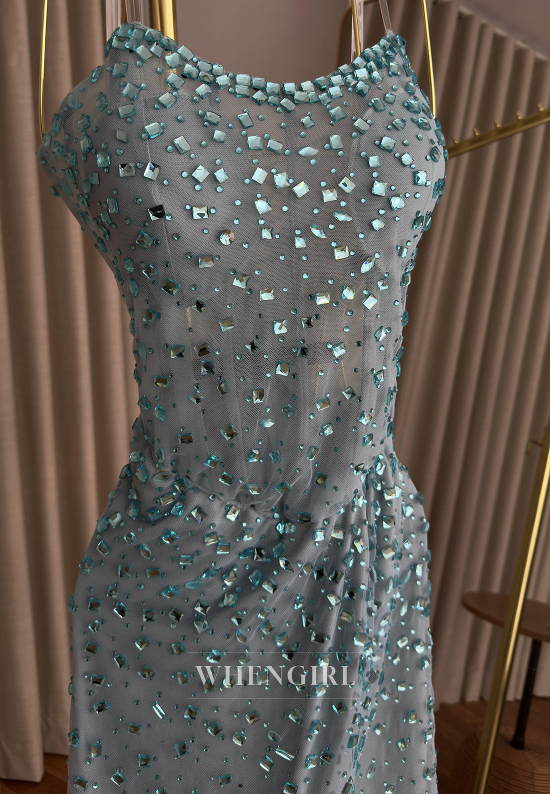 Sheath Full Beaded Strapless Sleeveless Pleated Side Slit Formal Prom Dress