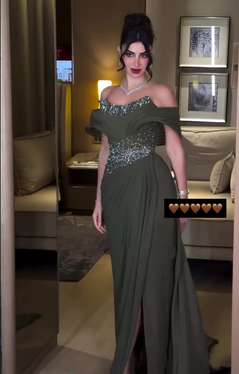 Green Off Shoulder Beaded Ruched Sheath Formal Evening Gown