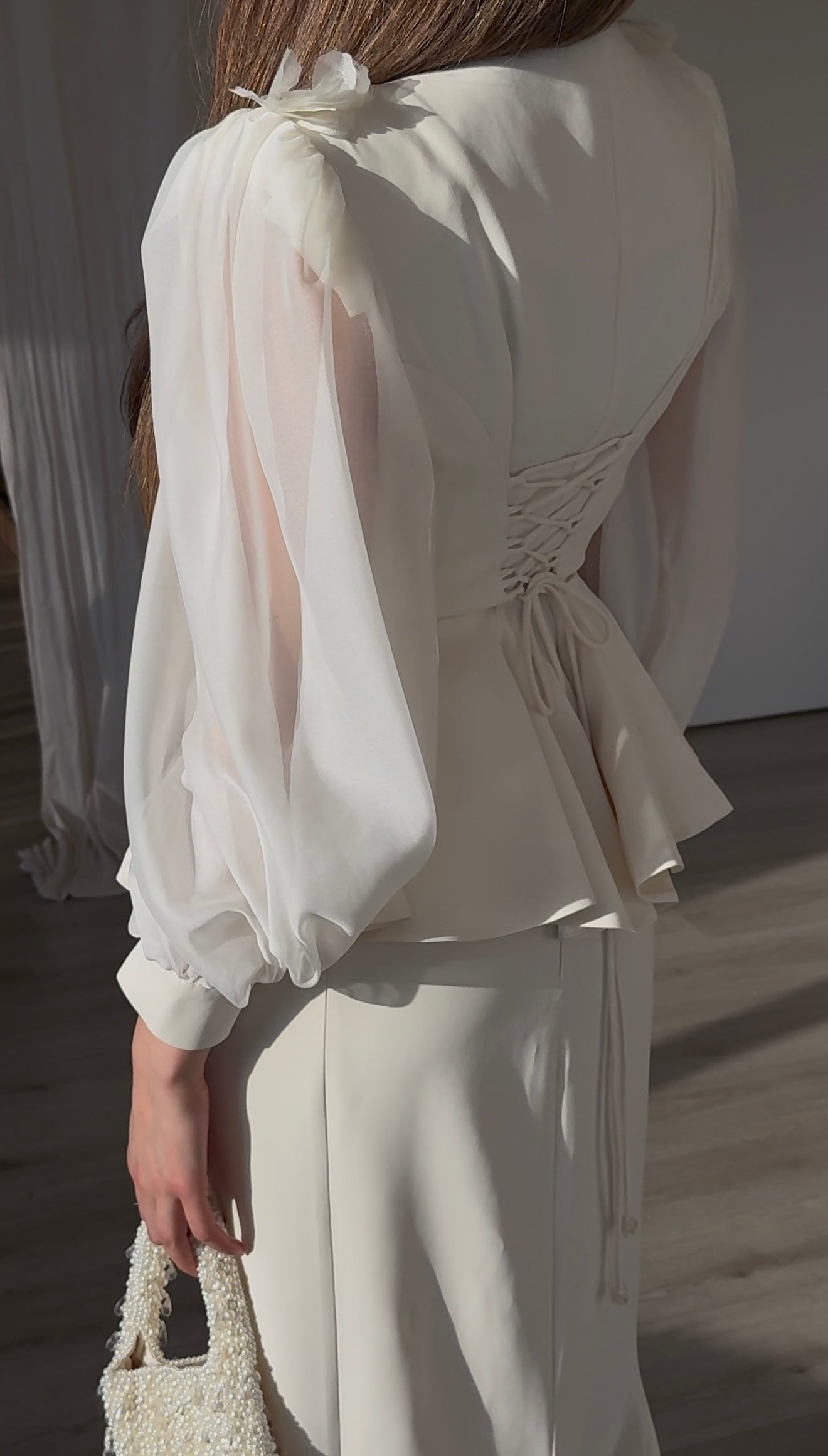 Mermaid Long Sleeves Tow Pieces Appliqued Wedding Dress