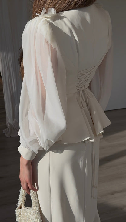 Mermaid Long Sleeves Tow Pieces Appliqued Wedding Dress