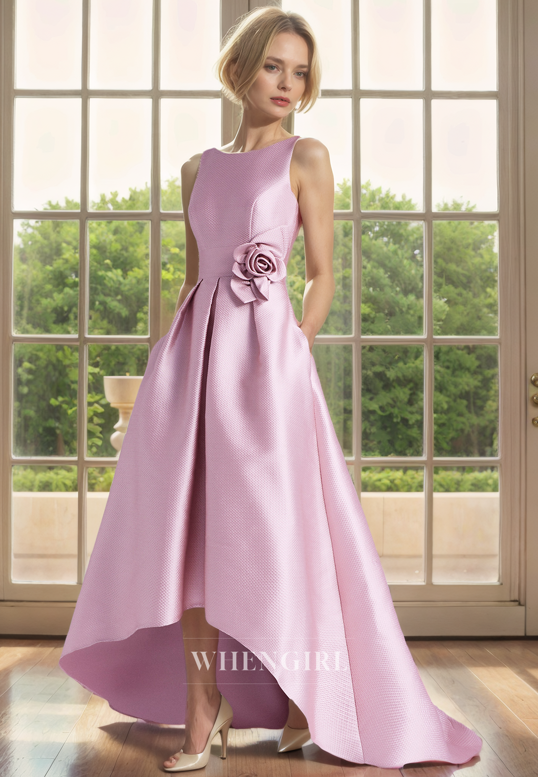 A-Line Scoop Neck Straps Sleeveless Open Back High Low Mother of Bride Dress