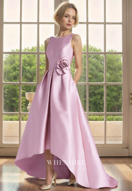 A-Line Scoop Neck Straps Sleeveless Open Back High Low Mother of Bride Dress