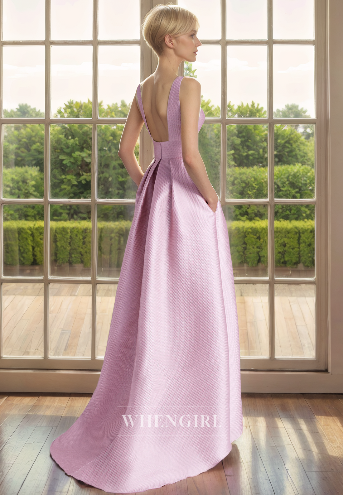 A-Line Scoop Neck Straps Sleeveless Open Back High Low Mother of Bride Dress