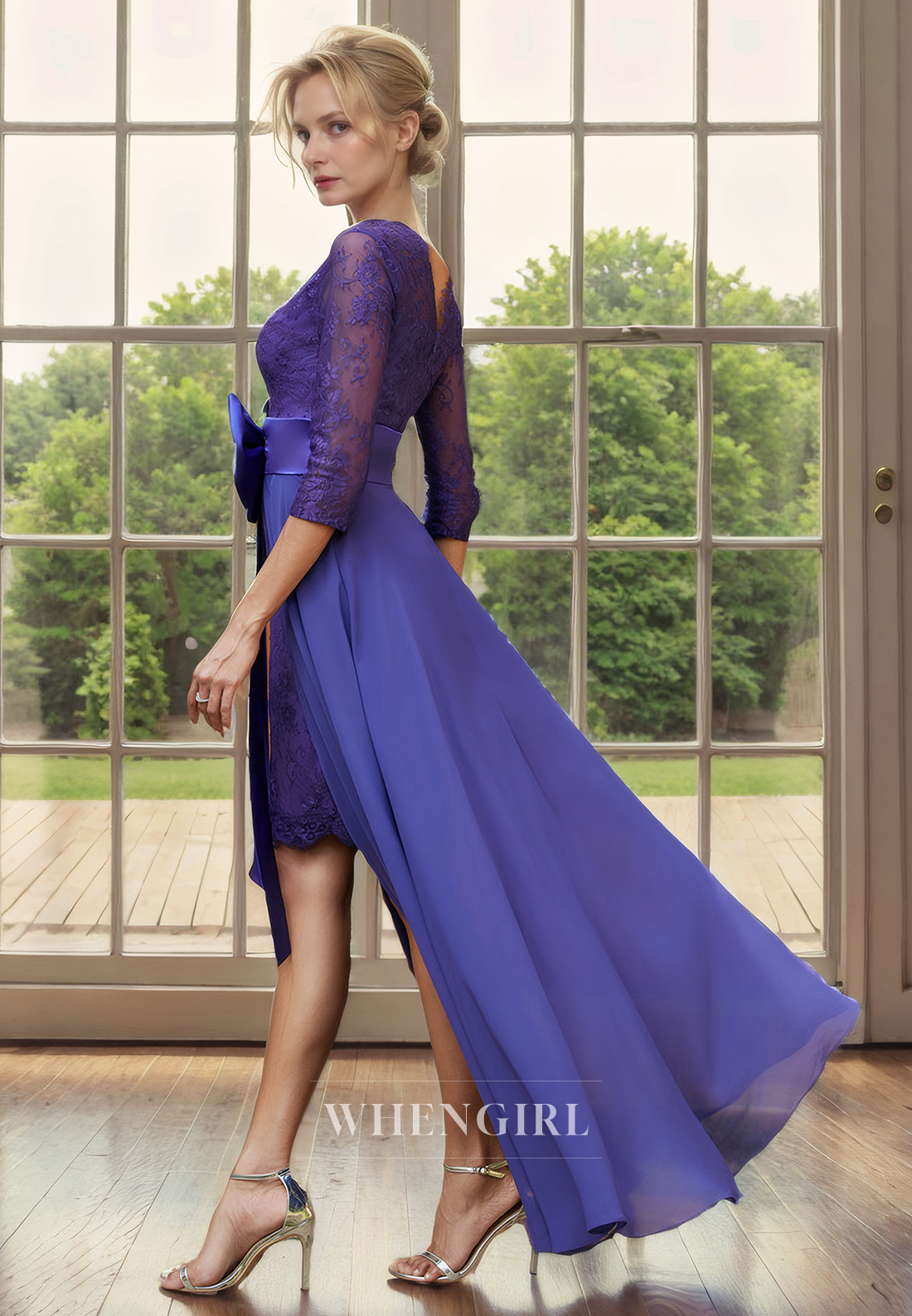 Sheath V Neck Half Sleeves Fully Appliques Back Zipper Mother of Bride Dress with Detachable Train