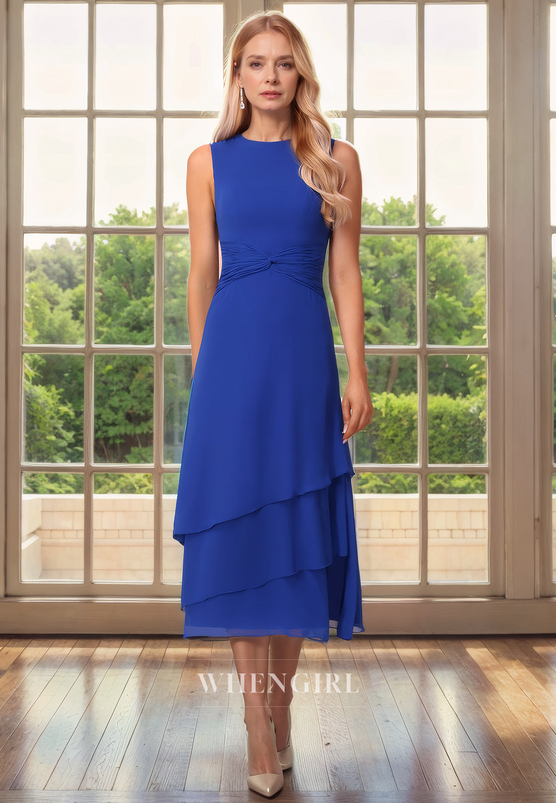 A-Line Two Piece High Neck Sleeveless Back Zipper Ruffles Chiffon Mother of Bride Dress