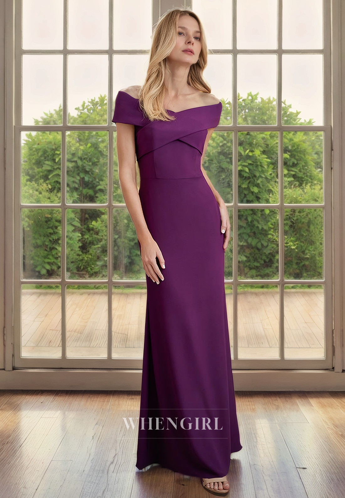 Sheath Off Shoulder Sleeveless Back Zipper Mother of Bride Dress