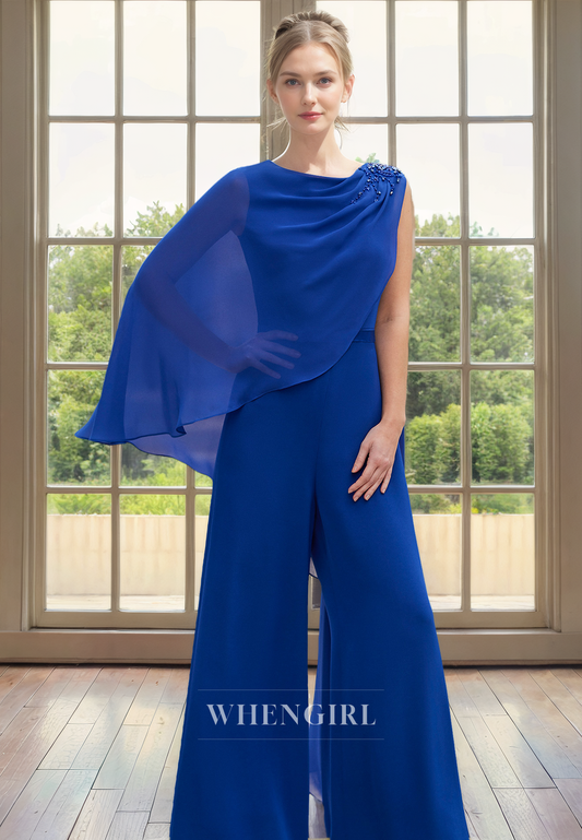 Elegant Jumpsuit Scoop Neck Sleeveless Chiffon Mother of Bride Dress