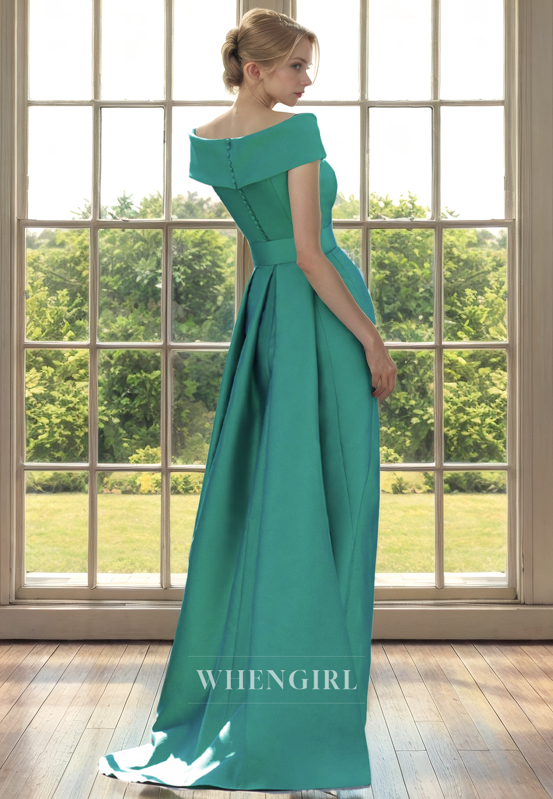 A-Line Off Shoulder Sleeveless Pleated Ruffles Mother of Bride Dress with Slit and Belt