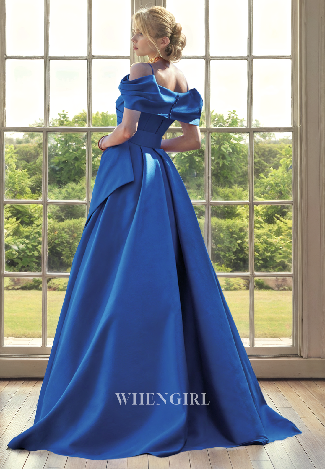 A-Line Off Shoulder Straps Sleeveles Pleated Back Zipper Buttons Mother of Bride Drses with Belt